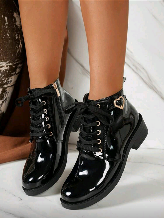 Mirror Heart Lock Handmade Mirror Patent Leather Martin Boots