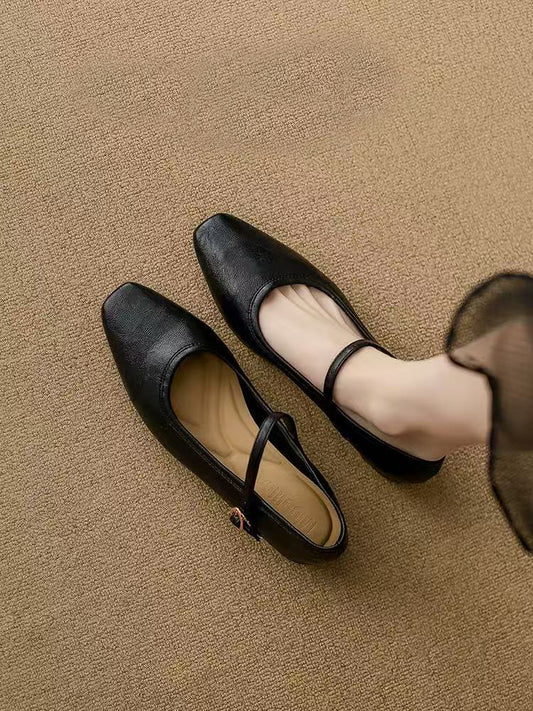 Soft lambskin ~ Retro one-strap soft-soled chunky heel women's shoes 2026 Spring new commuter low-cut Mary Jane shoes