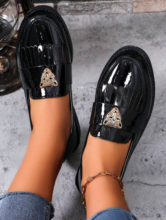 Gold-plated Leopard Handcrafted Patent Leather Loafers