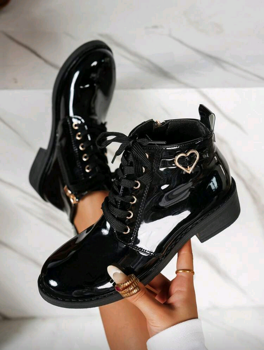 Mirror Heart Lock Handmade Mirror Patent Leather Martin Boots