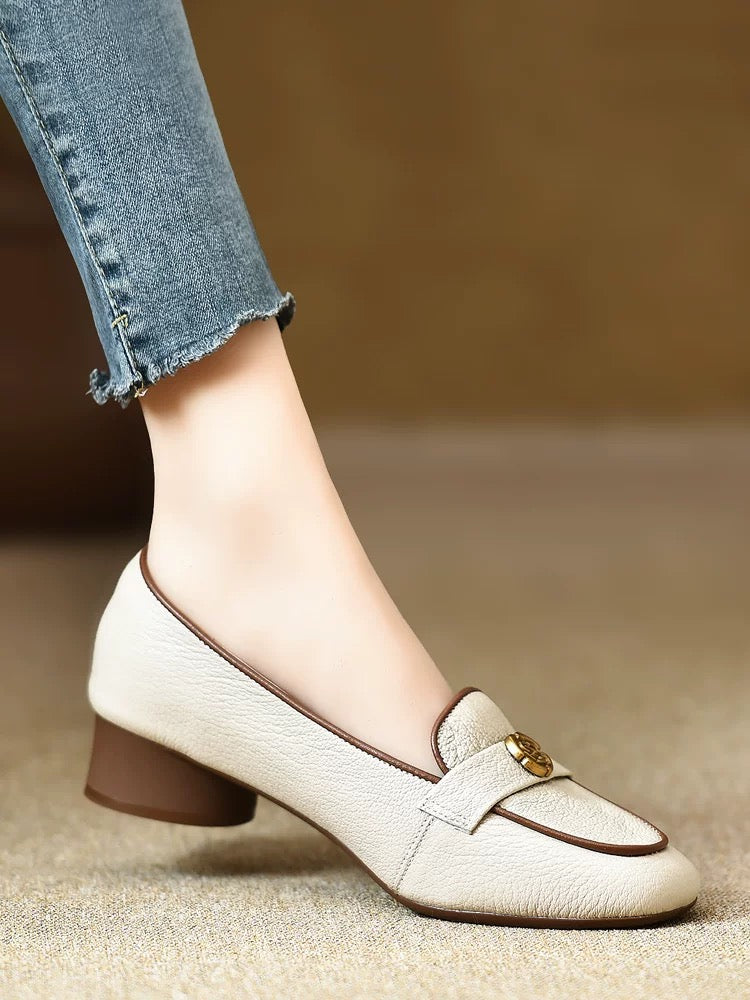 Women's extra soft sheepskin loafers, round toe, 3cm chunky heel, soft sole, soft upper.