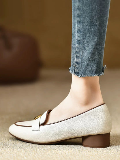 Women's extra soft sheepskin loafers, round toe, 3cm chunky heel, soft sole, soft upper.
