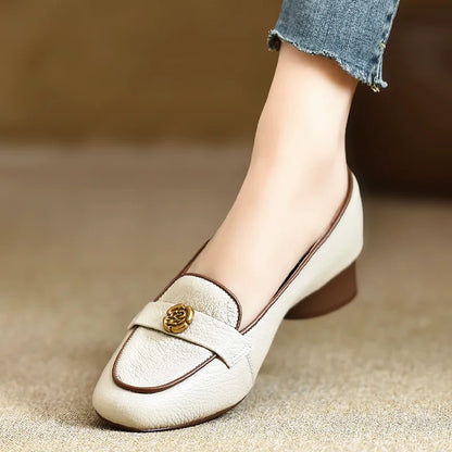 Women's extra soft sheepskin loafers, round toe, 3cm chunky heel, soft sole, soft upper.