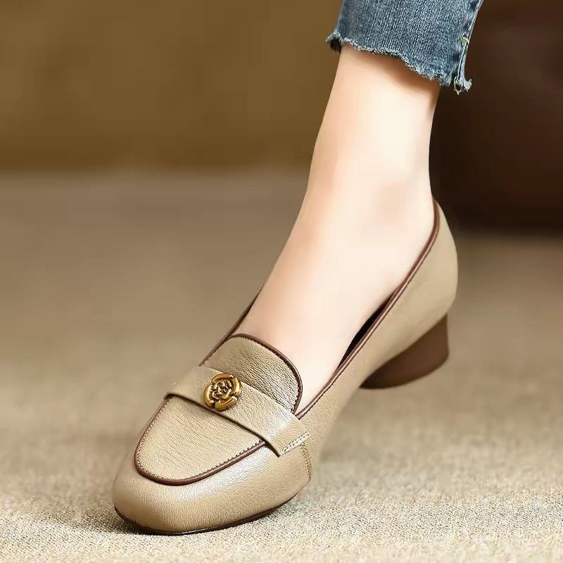 Women's extra soft sheepskin loafers, round toe, 3cm chunky heel, soft sole, soft upper.