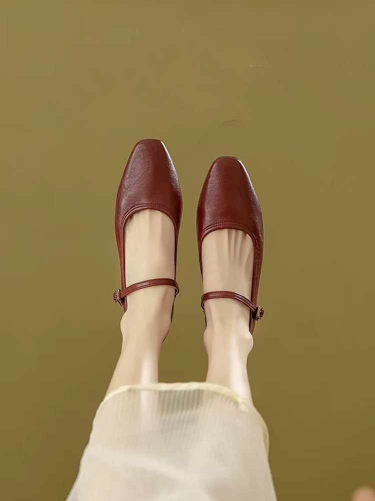 Soft lambskin ~ Retro one-strap soft-soled chunky heel women's shoes 2026 Spring new commuter low-cut Mary Jane shoes