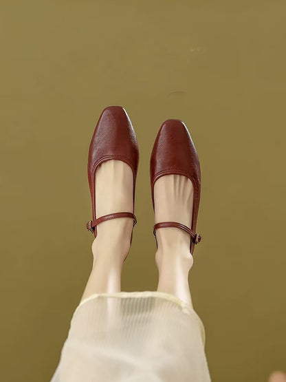 Soft lambskin ~ Retro one-strap soft-soled chunky heel women's shoes 2026 Spring new commuter low-cut Mary Jane shoes