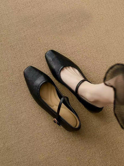 Soft lambskin ~ Retro one-strap soft-soled chunky heel women's shoes 2026 Spring new commuter low-cut Mary Jane shoes
