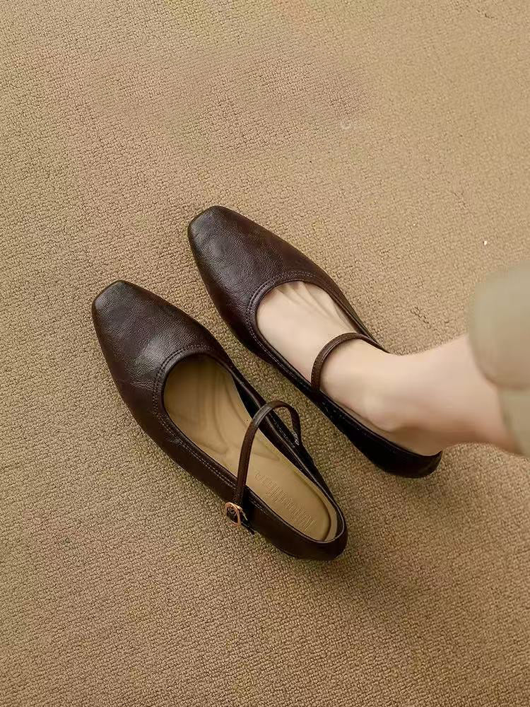 Soft lambskin ~ Retro one-strap soft-soled chunky heel women's shoes 2026 Spring new commuter low-cut Mary Jane shoes