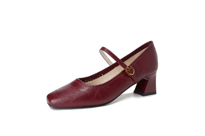 Soft lambskin ~ Retro one-strap soft-soled chunky heel women's shoes 2026 Spring new commuter low-cut Mary Jane shoes
