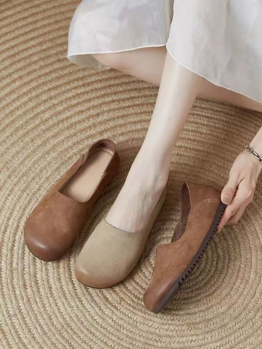 Handmade cowhide women's single shoes, new spring and autumn style, genuine leather soft surface, flat, round toe, literary, forest style, retro grandma shoes