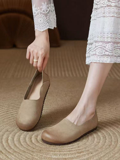 Handmade cowhide women's single shoes, new spring and autumn style, genuine leather soft surface, flat, round toe, literary, forest style, retro grandma shoes