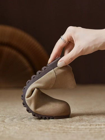 Handmade cowhide women's single shoes, new spring and autumn style, genuine leather soft surface, flat, round toe, literary, forest style, retro grandma shoes