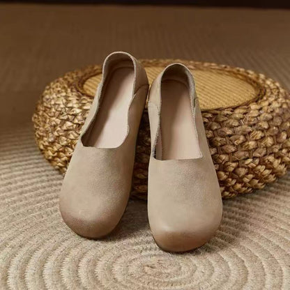 Handmade cowhide women's single shoes, new spring and autumn style, genuine leather soft surface, flat, round toe, literary, forest style, retro grandma shoes