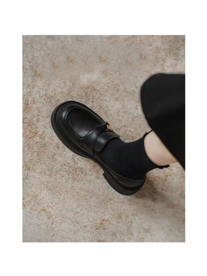 Women's Genuine Leather Soft-Soled Loafers, 2026 Spring/Autumn New Style, Small Gold Coin Single Shoes, British Style Thick-Soled Slip-On Leather Shoes