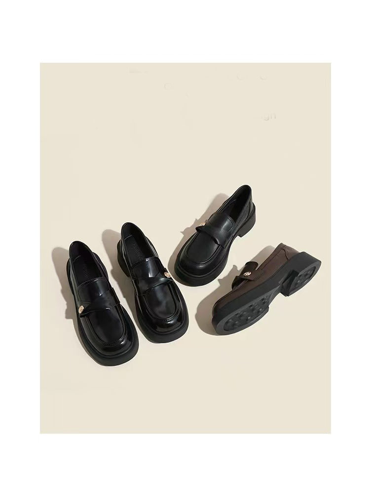 Women's Genuine Leather Soft-Soled Loafers, 2026 Spring/Autumn New Style, Small Gold Coin Single Shoes, British Style Thick-Soled Slip-On Leather Shoes