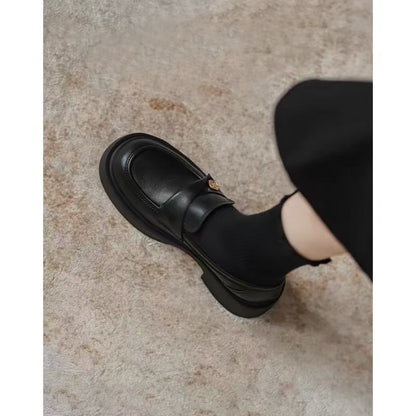 Women's Genuine Leather Soft-Soled Loafers, 2026 Spring/Autumn New Style, Small Gold Coin Single Shoes, British Style Thick-Soled Slip-On Leather Shoes